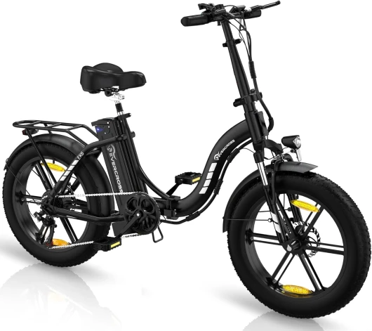 EK6 Vélos Electriques Adultes, VTT Electrique Pliable avec 20" x 4.0 Gros Pneu, Vélo de Montagne Electrique avec 7 Vitesses, 48V 15Ah Batterie, 250W Moteur, 33,2kg Poids, Double Amortisseur Noir Standard